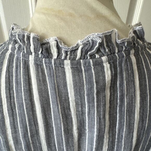 Liz Claiborne Womens Plus 3X Sleeveless Striped Top Ruffle Blue Gray Beach Boho - Picture 7 of 14